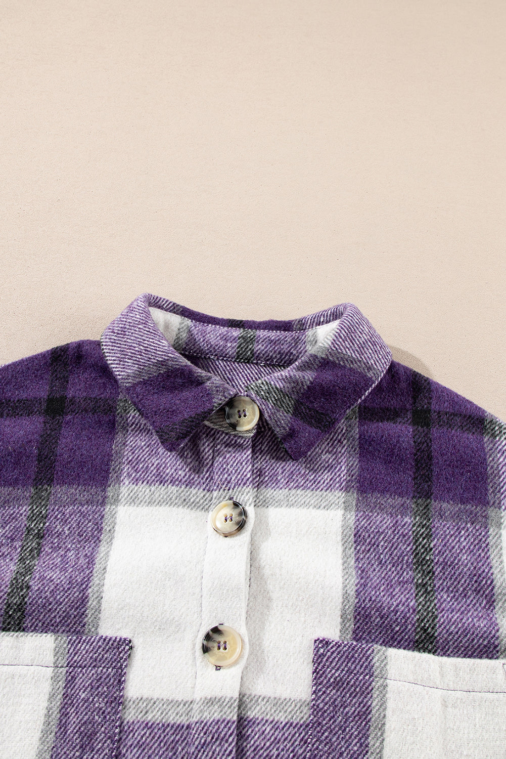 Purple Plaid Color Block Buttoned Long Sleeve Jacket With Pocket For Women Cozy Everyday Outerwear Dear-Lover Dropshipping